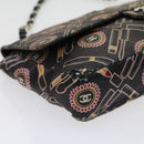 CHANEL Lip Chain Turn Lock Shoulder Bag Satin Black CC Auth 30892-15