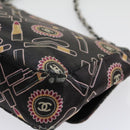 CHANEL Lip Chain Turn Lock Shoulder Bag Satin Black CC Auth 30892-16