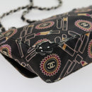 CHANEL Lip Chain Turn Lock Shoulder Bag Satin Black CC Auth 30892-8