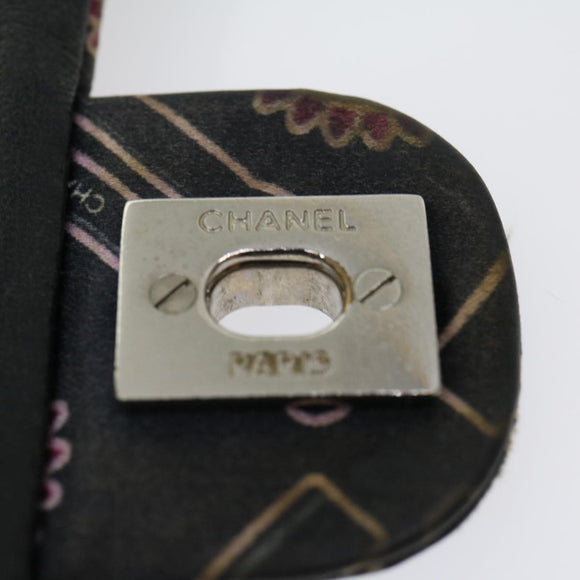 CHANEL Lip Chain Turn Lock Shoulder Bag Satin Black CC Auth 30892