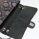 CHANEL Lip Chain Turn Lock Shoulder Bag Satin Black CC Auth 30892-18