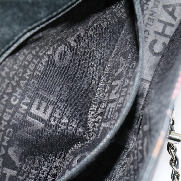 CHANEL Lip Chain Turn Lock Shoulder Bag Satin Black CC Auth 30892