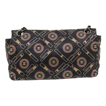 CHANEL Lip Chain Turn Lock Shoulder Bag Satin Black CC Auth 30892 - 0