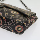 CHANEL Lip Chain Turn Lock Shoulder Bag Satin Black CC Auth 30892-14