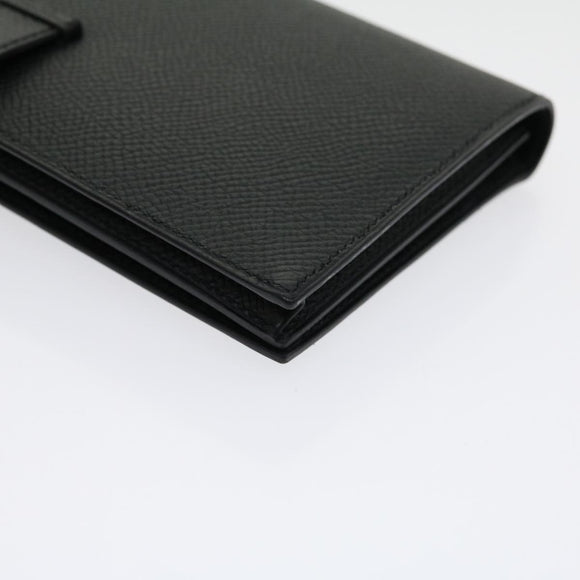 HERMES Bean souffl Long Wallet SilverMetal Black Auth 30947SM