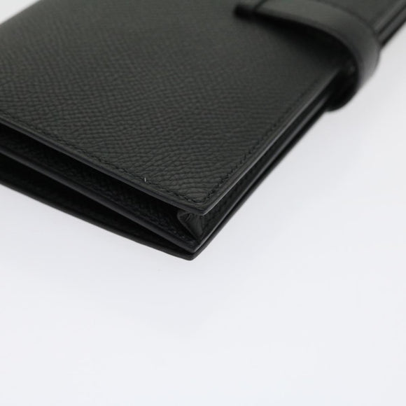 HERMES Bean souffl Long Wallet SilverMetal Black Auth 30947SM
