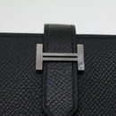 HERMES Bean souffl Long Wallet SilverMetal Black Auth 30947SM-17