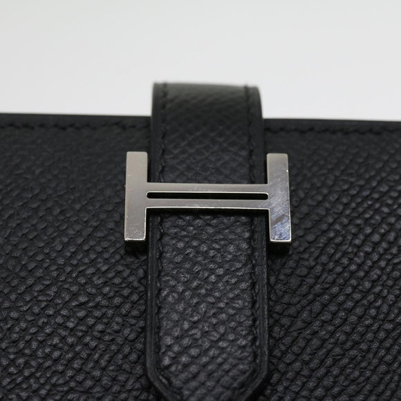 HERMES Bean souffl Long Wallet SilverMetal Black Auth 30947SM