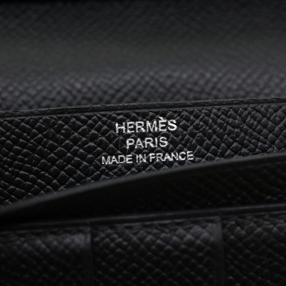 HERMES Bean souffl Long Wallet SilverMetal Black Auth 30947SM