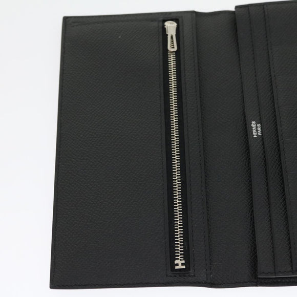 HERMES Bean souffl Long Wallet SilverMetal Black Auth 30947SM