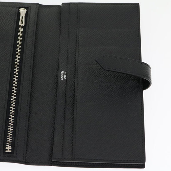 HERMES Bean souffl Long Wallet SilverMetal Black Auth 30947SM