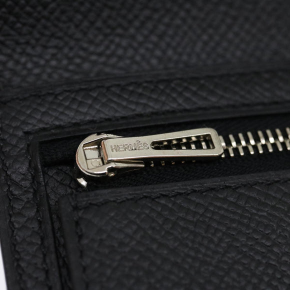 HERMES Bean souffl Long Wallet SilverMetal Black Auth 30947SM