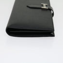 HERMES Bean souffl Long Wallet SilverMetal Black Auth 30947SM-3