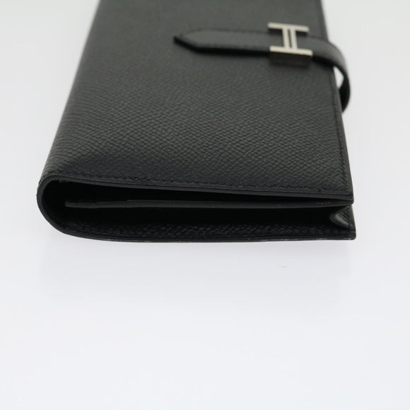 HERMES Bean souffl Long Wallet SilverMetal Black Auth 30947SM