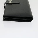 HERMES Bean souffl Long Wallet SilverMetal Black Auth 30947SM-5