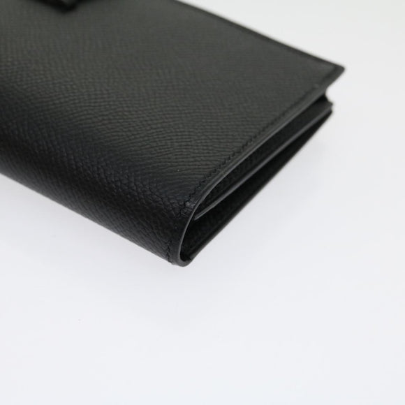 HERMES Bean souffl Long Wallet SilverMetal Black Auth 30947SM