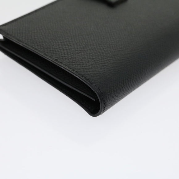 HERMES Bean souffl Long Wallet SilverMetal Black Auth 30947SM
