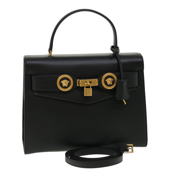 VERSACE Hand Bag Leather 2way Black DBFG311 Auth 31495V