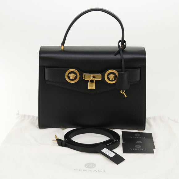 VERSACE Hand Bag Leather 2way Black DBFG311 Auth 31495V
