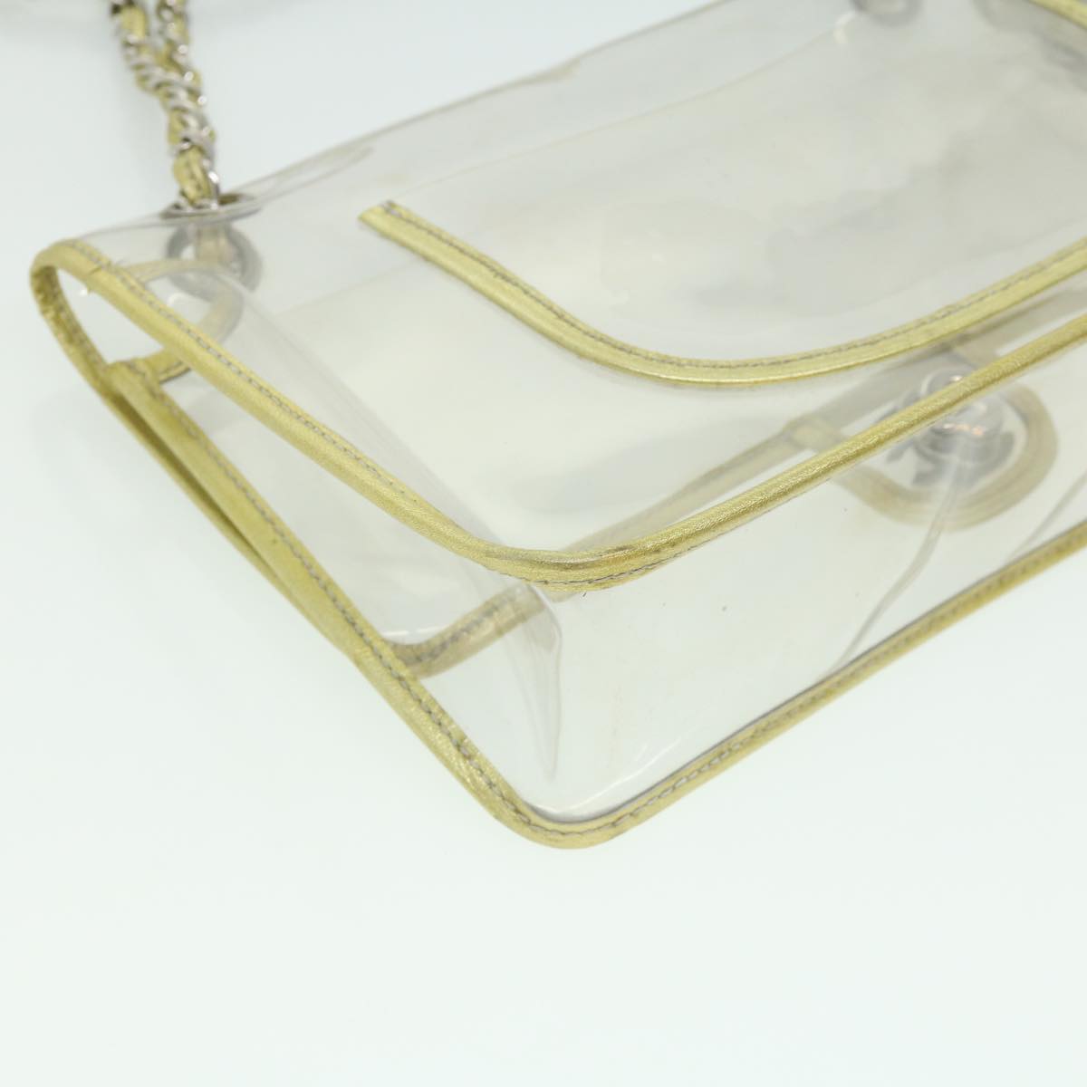 CHANEL Turn Lock Chain Shoulder Bag Vinyl Leather Clear Gold CC Auth 31781