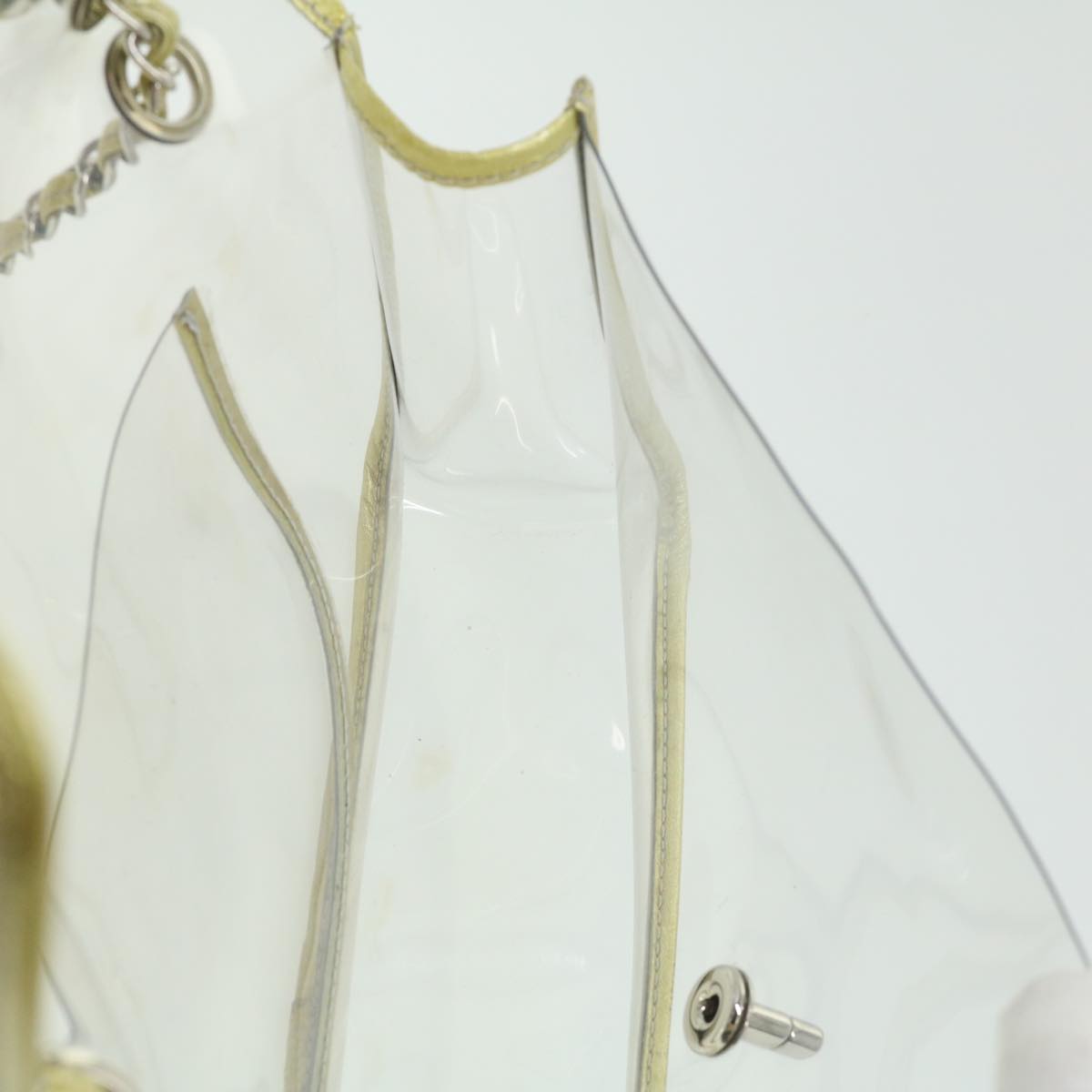 CHANEL Turn Lock Chain Shoulder Bag Vinyl Leather Clear Gold CC Auth 31781