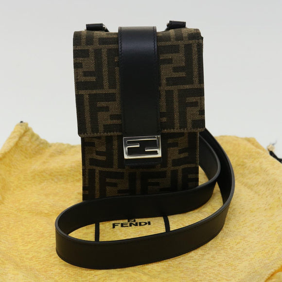 FENDI Zucca Canvas Shoulder Bag Brown Black Auth 31851AV