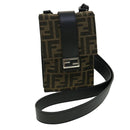 FENDI Zucca Canvas Shoulder Bag Brown Black Auth 31851AV-1