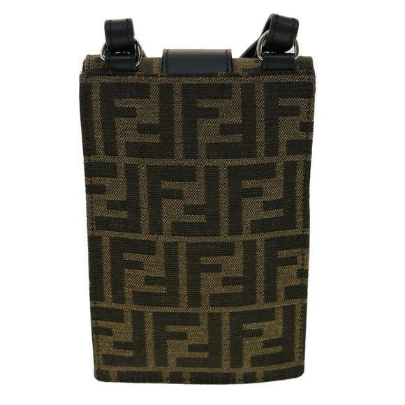 FENDI Zucca Canvas Shoulder Bag Brown Black Auth 31851AV