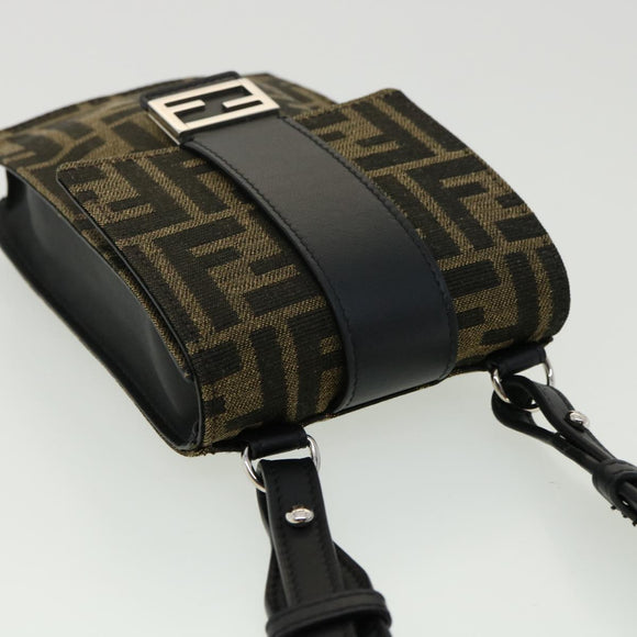 FENDI Zucca Canvas Shoulder Bag Brown Black Auth 31851AV