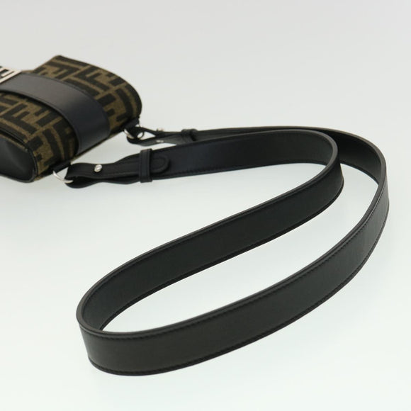 FENDI Zucca Canvas Shoulder Bag Brown Black Auth 31851AV