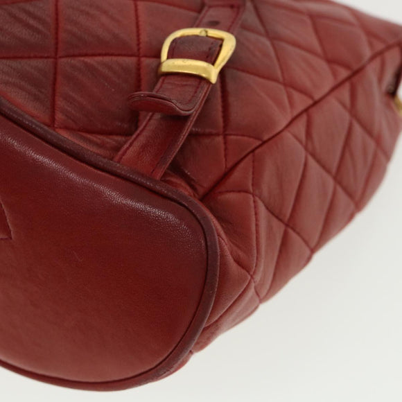 CHANEL Matelasse Chain Hand Bag Lamb Skin Red CC Auth 31892V