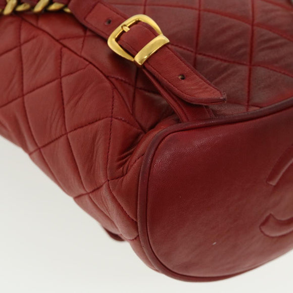 CHANEL Matelasse Chain Hand Bag Lamb Skin Red CC Auth 31892V