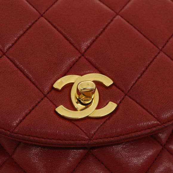 CHANEL Matelasse Chain Hand Bag Lamb Skin Red CC Auth 31892V