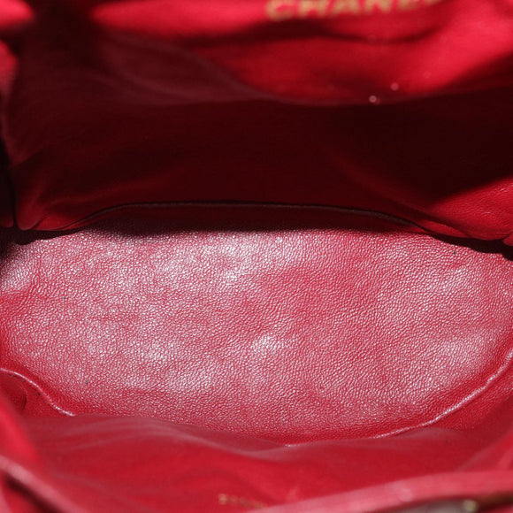 CHANEL Matelasse Chain Hand Bag Lamb Skin Red CC Auth 31892V