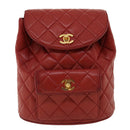 CHANEL Matelasse Chain Hand Bag Lamb Skin Red CC Auth 31892V-13