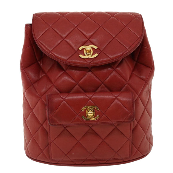CHANEL Matelasse Chain Hand Bag Lamb Skin Red CC Auth 31892V