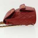 CHANEL Matelasse Chain Hand Bag Lamb Skin Red CC Auth 31892V-4