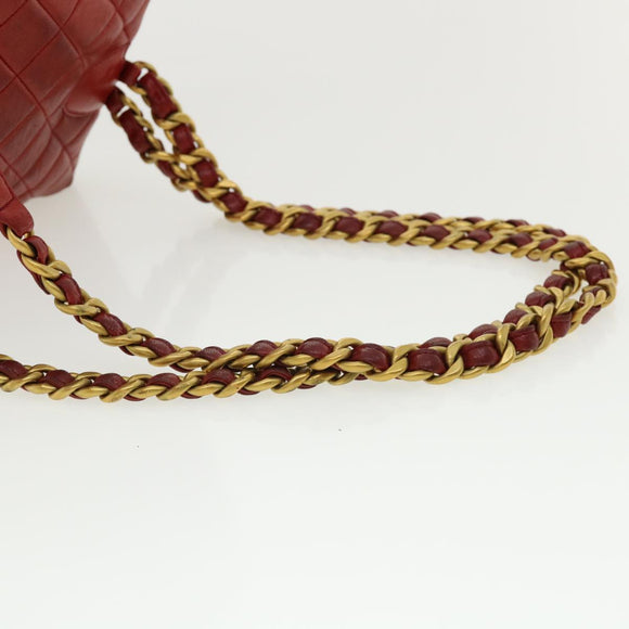 CHANEL Matelasse Chain Hand Bag Lamb Skin Red CC Auth 31892V
