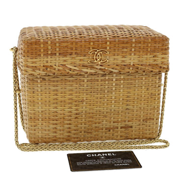 CHANEL Basket Chain Shoulder Bag Leather rattan Beige CC Auth 31932SM