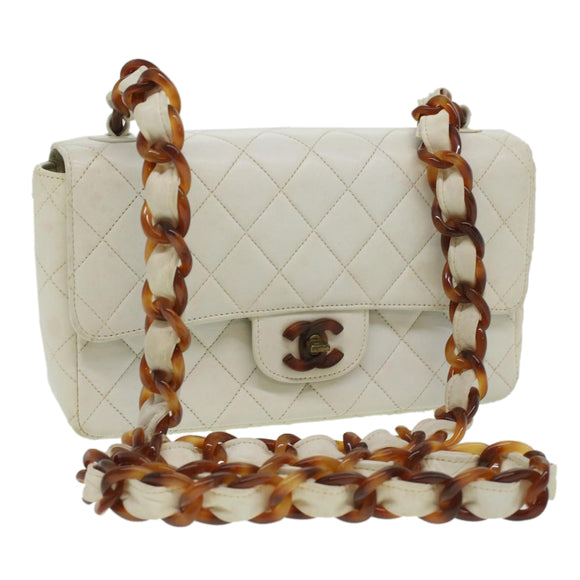 CHANEL Matelasse 23 Turn Lock Shoulder Bag Lamb Skin Brown White CC Auth 32160SAV