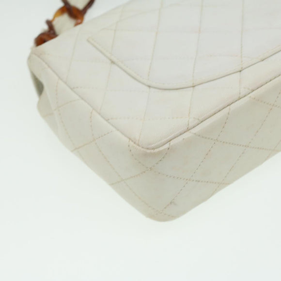 CHANEL Matelasse 23 Turn Lock Shoulder Bag Lamb Skin Brown White CC Auth 32160SAV