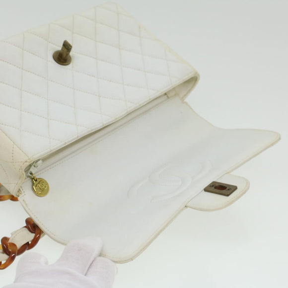 CHANEL Matelasse 23 Turn Lock Shoulder Bag Lamb Skin Brown White CC Auth 32160SAV