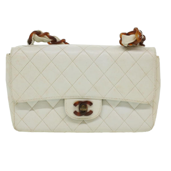 CHANEL Matelasse 23 Turn Lock Shoulder Bag Lamb Skin Brown White CC Auth 32160SAV