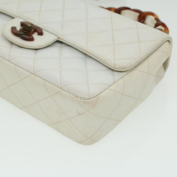 CHANEL Matelasse 23 Turn Lock Shoulder Bag Lamb Skin Brown White CC Auth 32160SAV