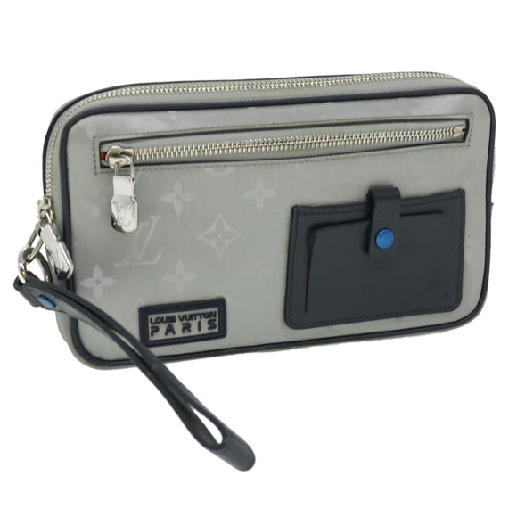 LOUIS VUITTON Monogram satellite alpha Clutch Bag Silver M44171 LV Auth 32344V