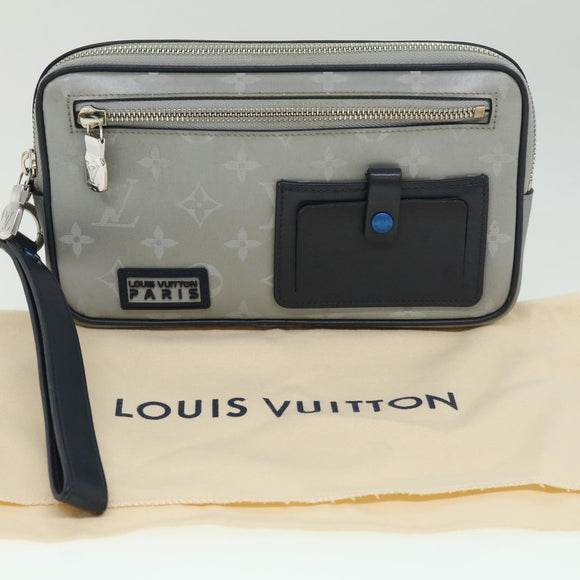 LOUIS VUITTON Monogram satellite alpha Clutch Bag Silver M44171 LV Auth 32344V