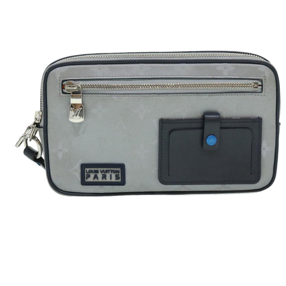 LOUIS VUITTON Monogram satellite Clutch Bag Silver M44171 LV Auth 32349A