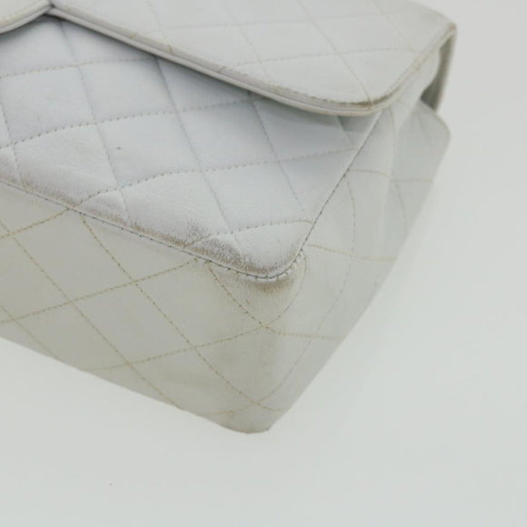 CHANEL Matelasse Pair Shoulder Bag Lamb Skin White CC Auth 32416SAM