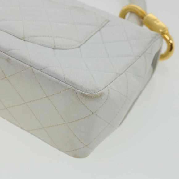 CHANEL Matelasse Pair Shoulder Bag Lamb Skin White CC Auth 32416SAM