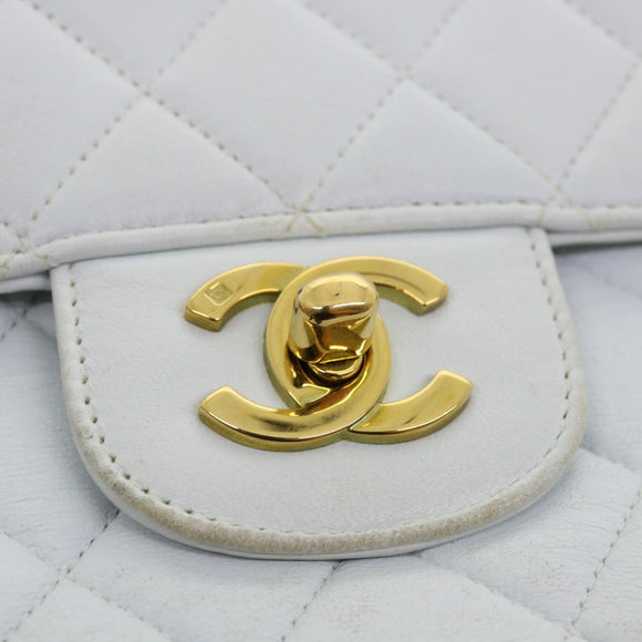 CHANEL Matelasse Pair Shoulder Bag Lamb Skin White CC Auth 32416SAM